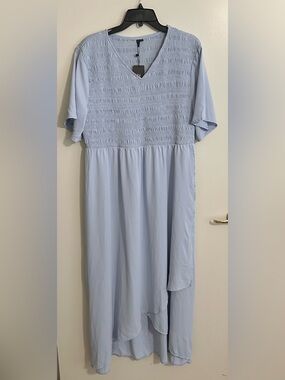 Light Blue V‑Neck Midi Dress